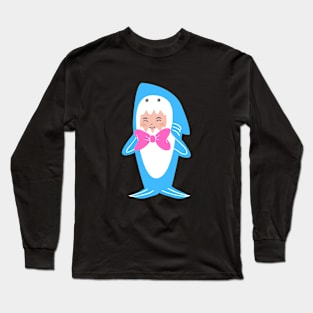 Pink Bow Tie On Blue Toddler Shark Long Sleeve T-Shirt